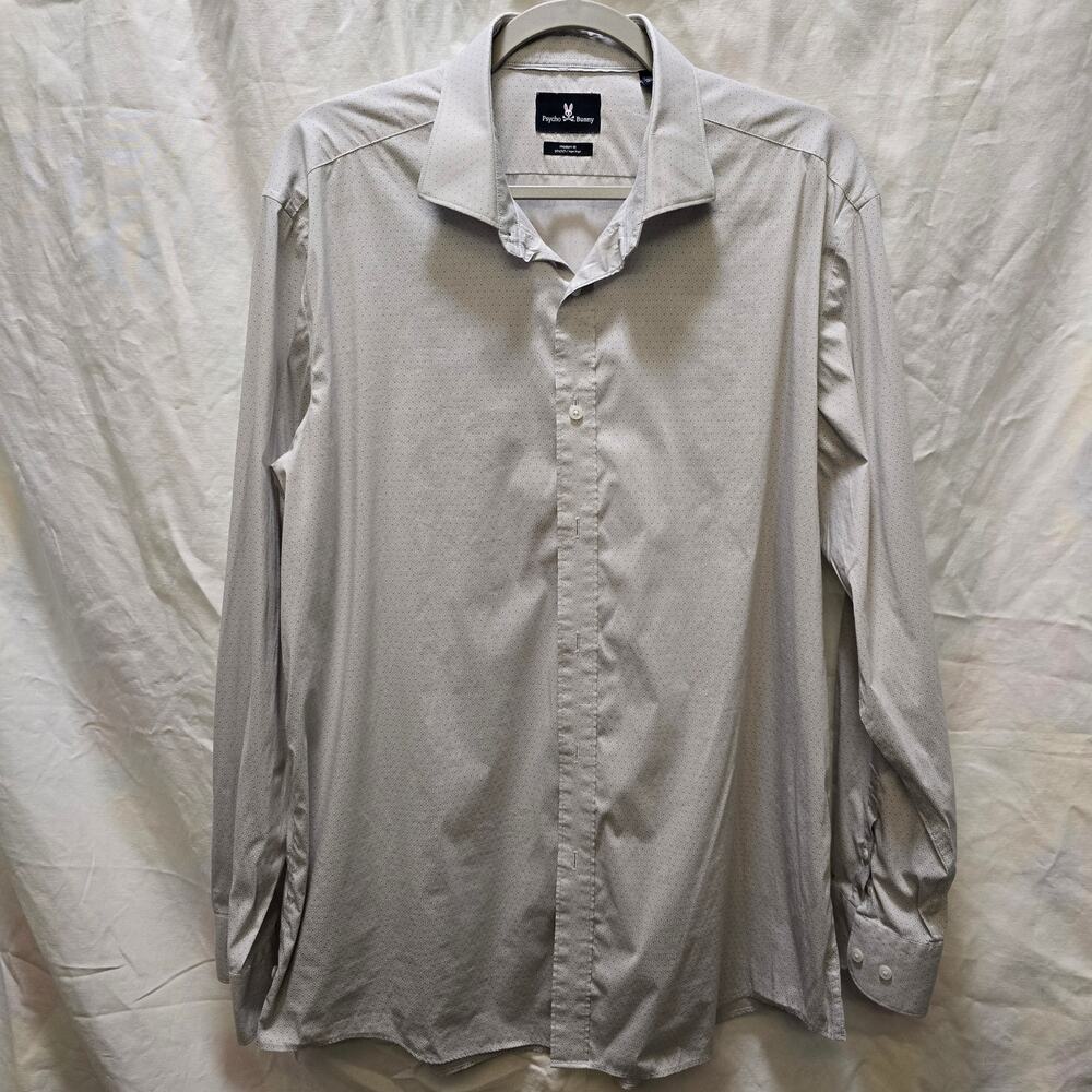Psycho Bunny Modern Fit Stretch/Non Iron gray long sleeve button-down 17 34/35